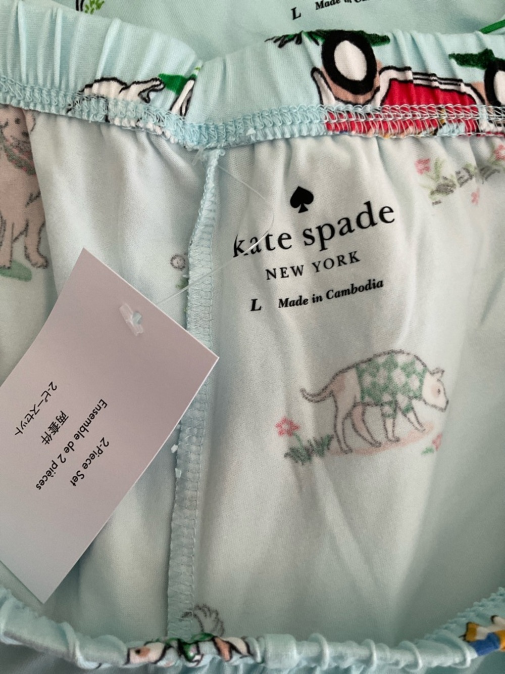 NWT Kate Spade Dog Golf Themed Short Sleeve Shorty Pajama Set Size L Whimsical - Picture 11 of 13
